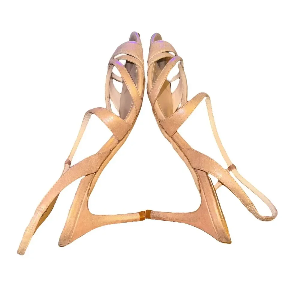 LK Bennett Lourdes Stiletto Heels Womens 10 Rose Pink Metallic Leather Slingback
